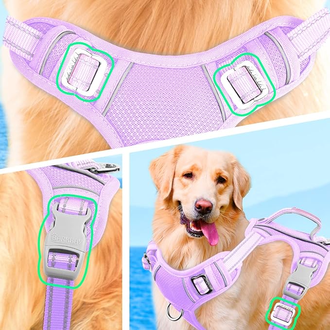 BARKBAY No Pull Dog Harness Large Step in Reflective Dog Harness with Front Clip and Easy Control Handle for Walking Training Running with ID tag Pocket(Violet Purple