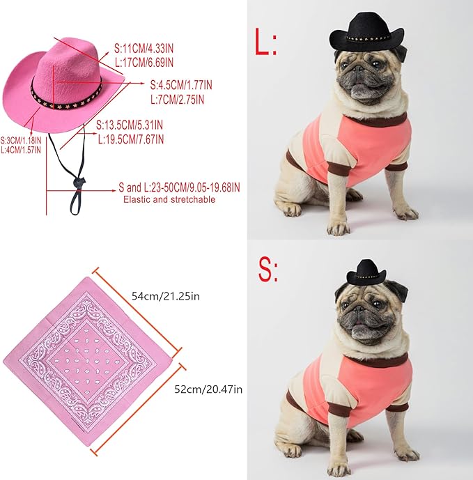 Dog Cowboy Hat Cat Cowboy Hat Mini Cowboy Hat for Dogs Cat Pet Cowboy Costume with Bandana Scarf Holiday Halloween Pet Party Decoration (pink