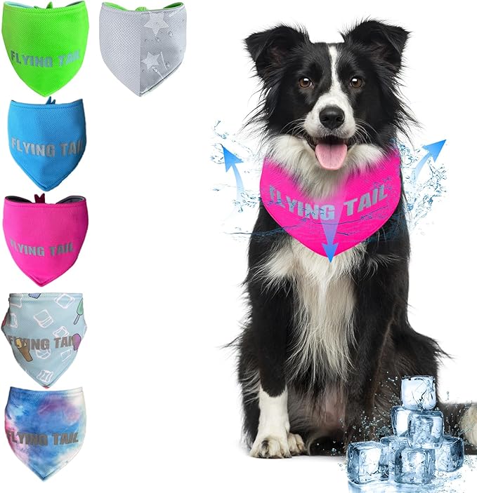 Dog Summer Cool Down Bandana, 3 Layers Special Cooling Materials, Using Water Cool Down, Reversible and Wet Reveal Ice Bandana, Cooling Reflective Dog Bandana (Rose.M)