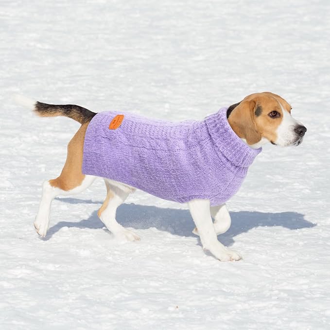 BEAUTYZOO Small Dog Sweater -Turtleneck Pullover Classic Cable Knit Fuzzy Winter Coat Dog Cold Weather Clothes for Small Medium Dogs Puppy Girl Boys,Purple XS