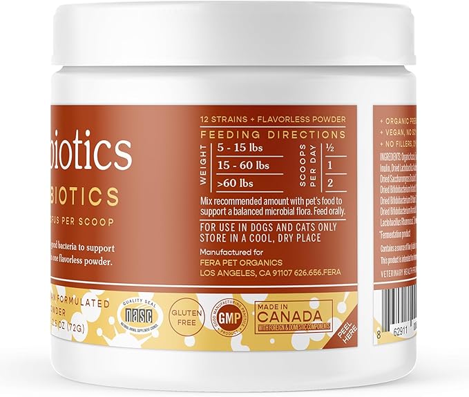 Fera Pet Organics Probiotics for Dogs & Cats 12 Strains 60 Scoops