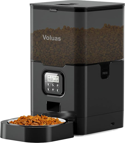 VOLUAS Cat Dry Food Dispenser with Timer 4 Meals 10s Voice