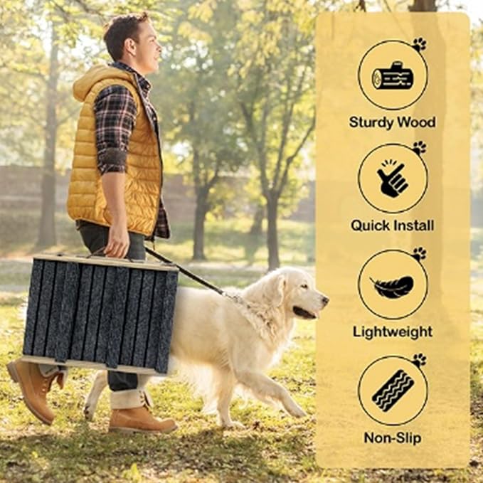 Folding Pet Ramp with Crossbars for Small Dogs and Cats Plus Toy Disc 19" Adjustable 50lbs Also 4 Levels