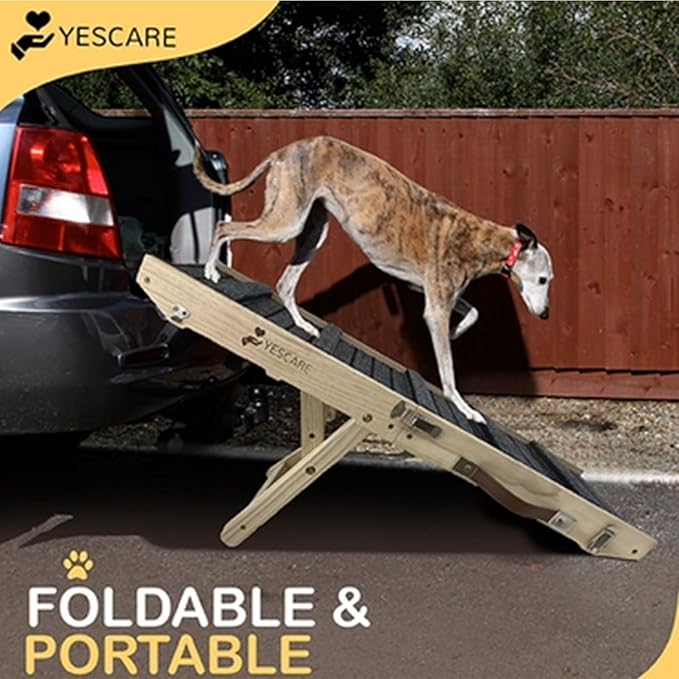 Folding Pet Ramp with Crossbars for Small Dogs and Cats Plus Toy Disc 19" Adjustable 50lbs Also 4 Levels