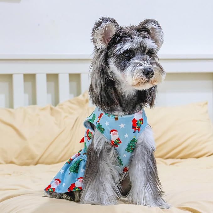 CuteBone Dog Dresses Velvet Holiday Small Dogs Clothes Onesie Pet Apparel Girl Puppy Skirt with Bow Hair Rope CVA34XS