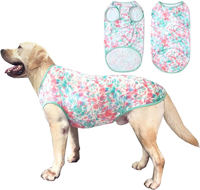 Dog Tie dye Sleeveless T Shirt Green Red Printed Dogs Vest Shirt Pajamas Breathable Stretchy Summer Clothes for Extra large Dog Boys Girls(2X-Large,Green)