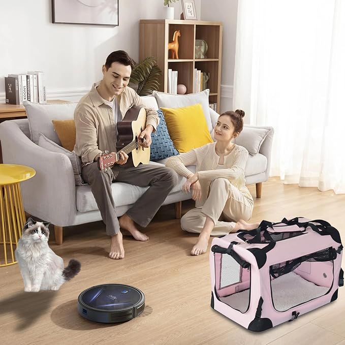 PET Foldable Dog Crate Folding Soft Dog Crate with Carrying Bag Dog Home & Dog Travel Crate Indoor & Outdoor Pet Home (Pink M-24 L 16.5" W 16.5" H)