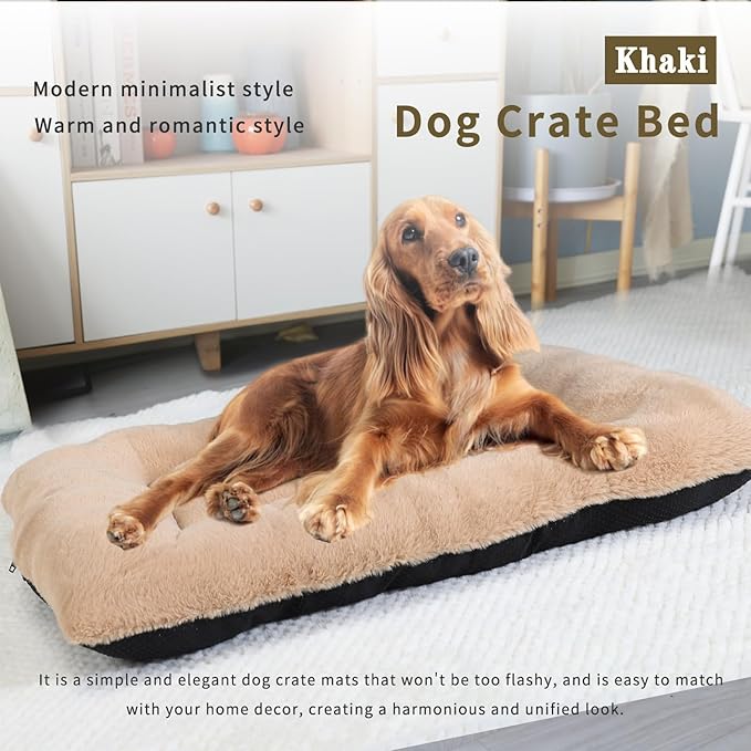 Plush Dog Beds for Large Dogs for 42 Inch Dog Crate Bed 42x28,Khaki Dog