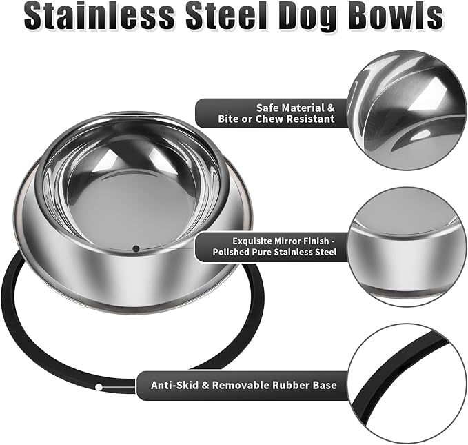 3Pcs Stainless Steel Dog Bowls Non-Slip Dog Food 13 Oz