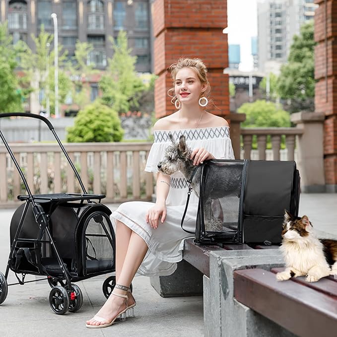 Double Pet Stroller for Dogs and Cats with 2 Detachable Carrier 4 Wheels,
