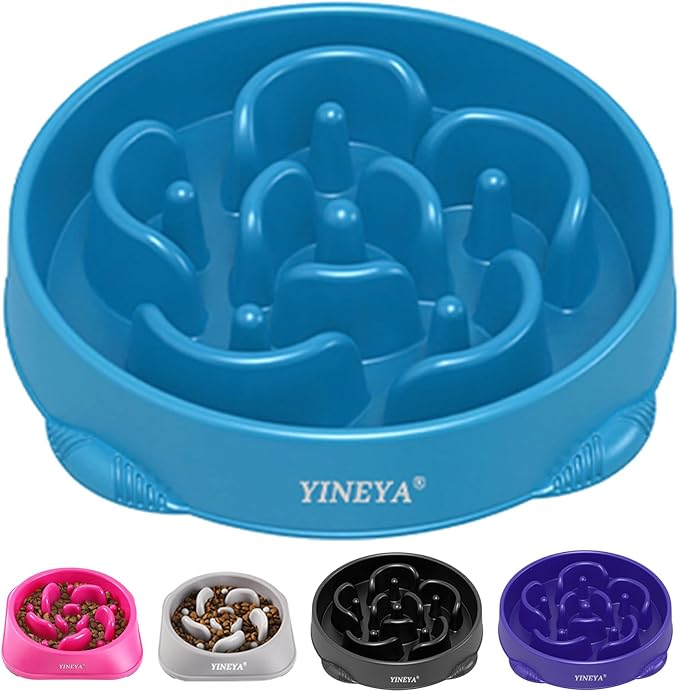 4 Cups Slow Feeder Dog Bowls Large Breed 1Pcs (Blue)