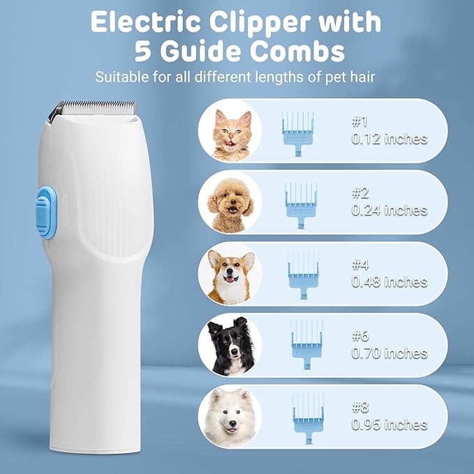 iPettie Max15 Pet Grooming Vacuum with Upgraded Smooth Clipper- Dual Airway Anti-Clogging Design Ensures True 2L/0.5Gal Full Capacity