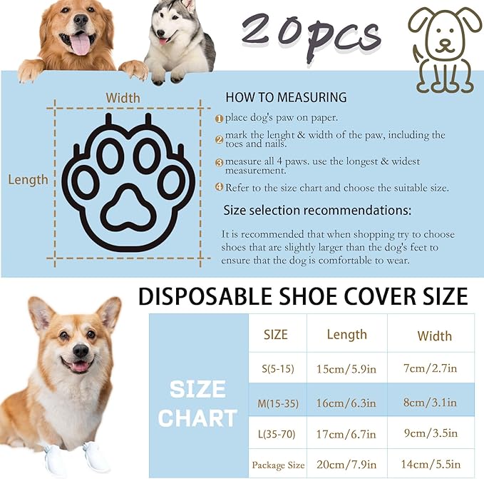 20pcs Disposable Dog Shoes for Medium Dogs, Dog Booties and Paw Protectors, Dog Disposable Foot Covers for Outdoor (M)