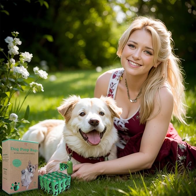 Poop Bags For Dog 240 Counts Waste Bags For Dog Poop Green16 Refill Rolls Doggie Poop Bags With Free Dispenser 100% Leak-Proof