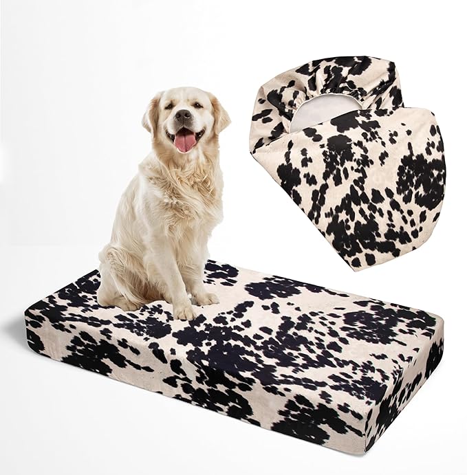 Western Brown Cow Print Faux Cowskin Dog Bed Covers Soft Replacement Washable 29x41 Inches, 29 x 41 x 6)