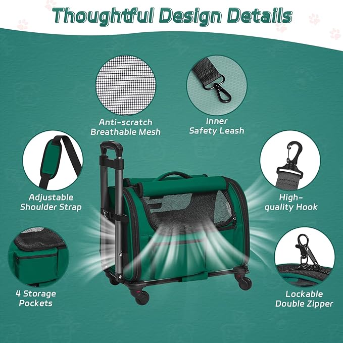 Cat Carrier with Wheels 20 lbs,