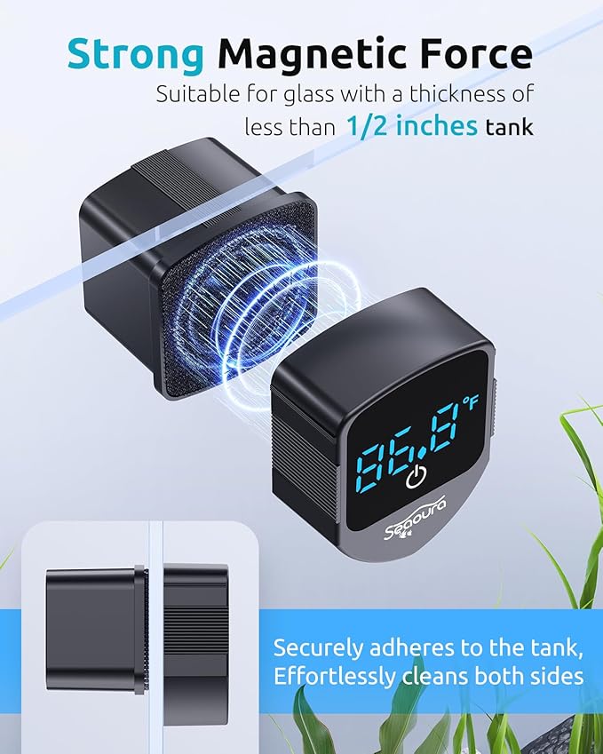 2-in-1 Aquarium Magnetic Cleaner with Digital Aquarium Thermometer 1-30 Gallons