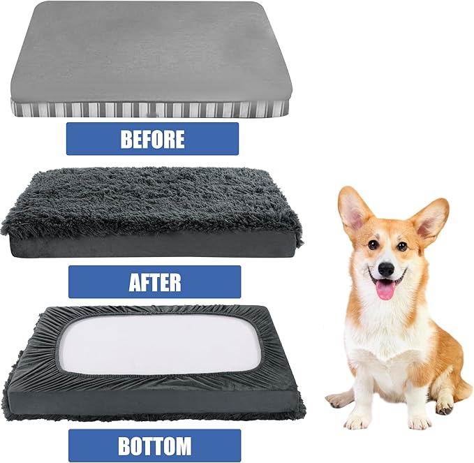HOMBYS Waterproof Dog Bed Cover Soft Long Plush Replacement & Washable Pet Bed Cover with Elastic Band Protect Dog Pad Only-36x27x6 inches