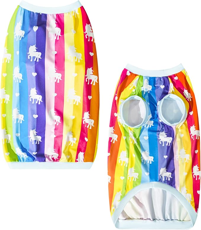 2 Pack Rainbow Unicorn with Colorful Butterfly Cute Prints Dog Vest T-Shirt for Large Dog (3XL,UnicornButterfly)
