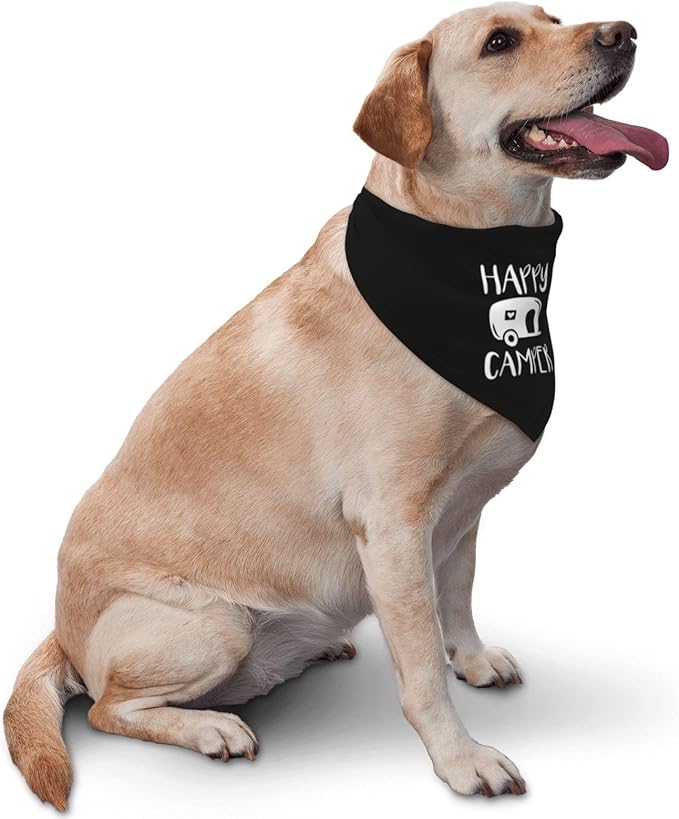 Happy Camper Summer Dog Bandana,Adorable puppy accessory for The avid camper ,Pet Neckerchief for Pets Daily Wear Photo Prop Party Supplies,Funny Cute Dog Bandana (Black)