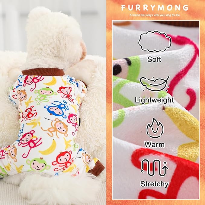 Dog Pajamas Cute Duck Soft Fleece Stretchy Dog Onesie Pet Pjs Fall Dog Clothes for Small Dogs Girl Boy (X-Small, Brown Monkey)