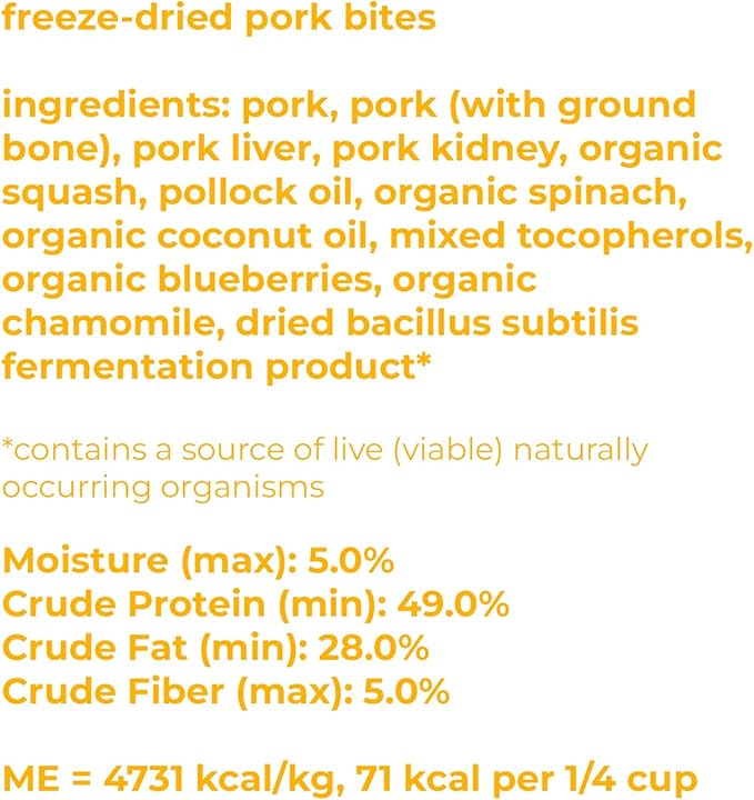 smallbatch Pets Freeze-Dried Super Booster Pork Bites for Dogs & Cats, 7 oz, Made in The USA, Humanely Raised Single Protein Source, Topper & Treat, with Organic Vegetables and Probiotics