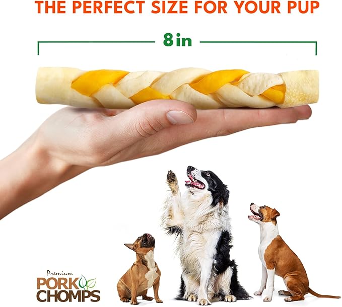 Pork Chomps Roasted Pork Skin Dog Chew 8-inch Braid, 1 Count
