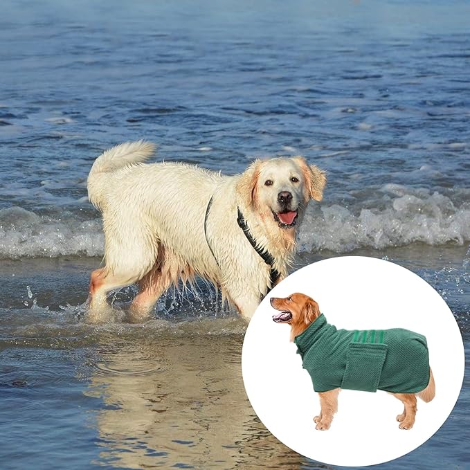 Geyecete Dog Bathrobe Towel Dog Drying Coat-Dry Fast Towel-Green-3XL