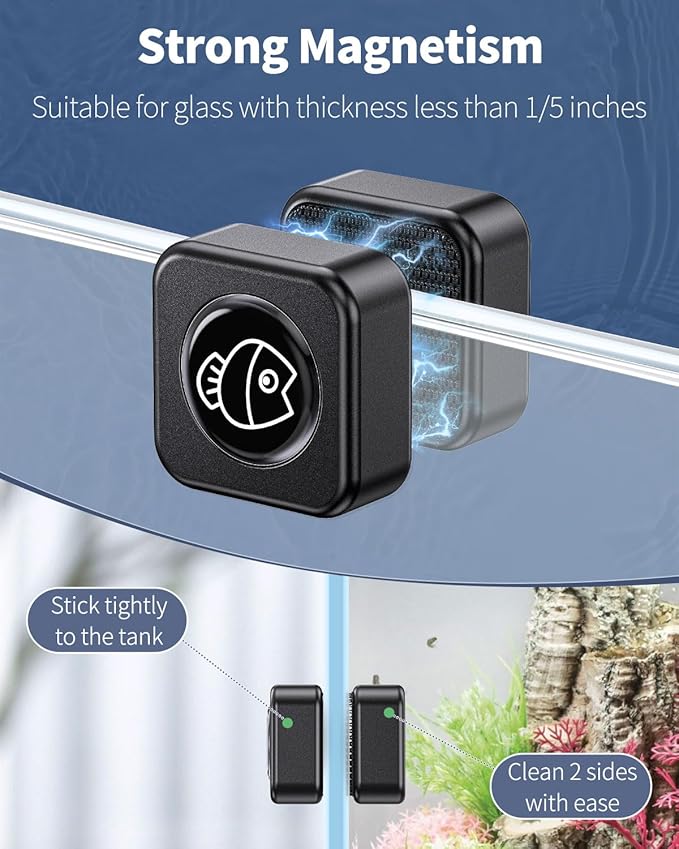 Pawfly Aquarium Magnetic Brush Fish Tank Glass Cleaner 1 Inch 1/5 Inch 10 Gallons