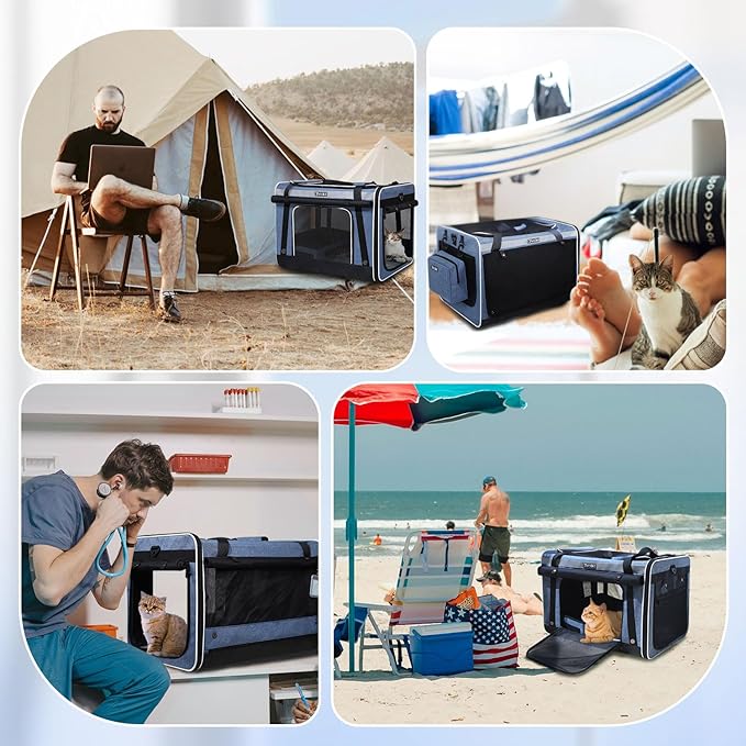 Petskd Extra Large Cat Carrier for 55LBS Pet Car Travel with Litter Box 24"x17"x17" Soft 5 Breathable