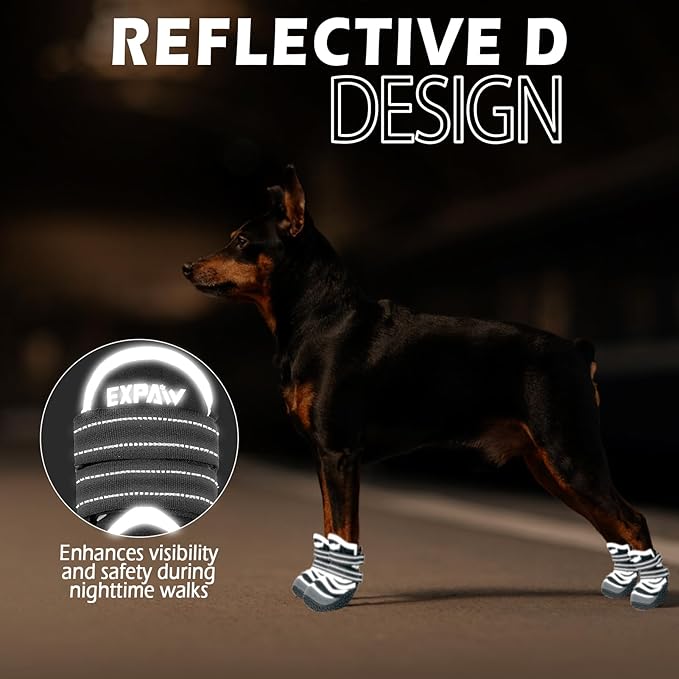 EXPAWLORER Reflective Dog Shoes for Hot Pavement- 4 Pcs Waterproof Dog Booties for Summer with Rubber Sole, Breathable and Anti-Slip Dog Boots & Paw Protectors for Large Dogs Outdoor