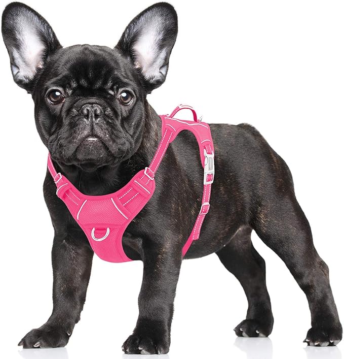 BARKBAY No Pull Dog Harness Large Step in Reflective Dog Harness with Front Clip and Easy Control Handle for Walking Training Running with ID tag Pocket(Pink