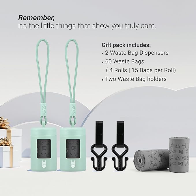 SVD.PET 2-Pack Retractable Waste Bag Dispensers with 60 Large Waste Bags and 2 Waste Bag Holders