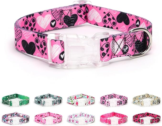 Floral Print Puppy Dog Collar for Small Medium Large Dogs Collars with Quick Release Buckle for Girls Female Dog Soft Nylon Comfortable Durable Pet Collar (NO7
