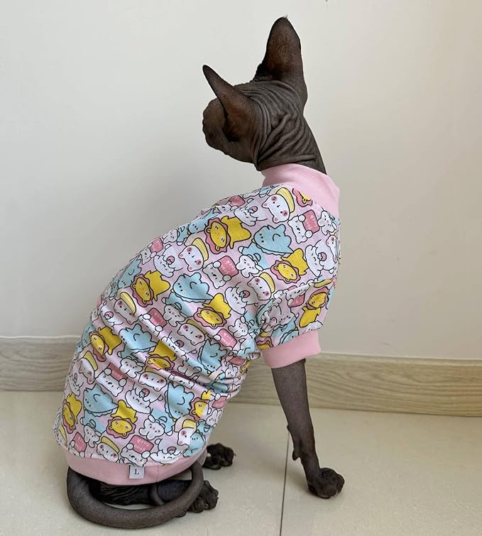 Sphynx Hairless Cat Cute Summer Cotton T-Shirts Pet Clothes 1))