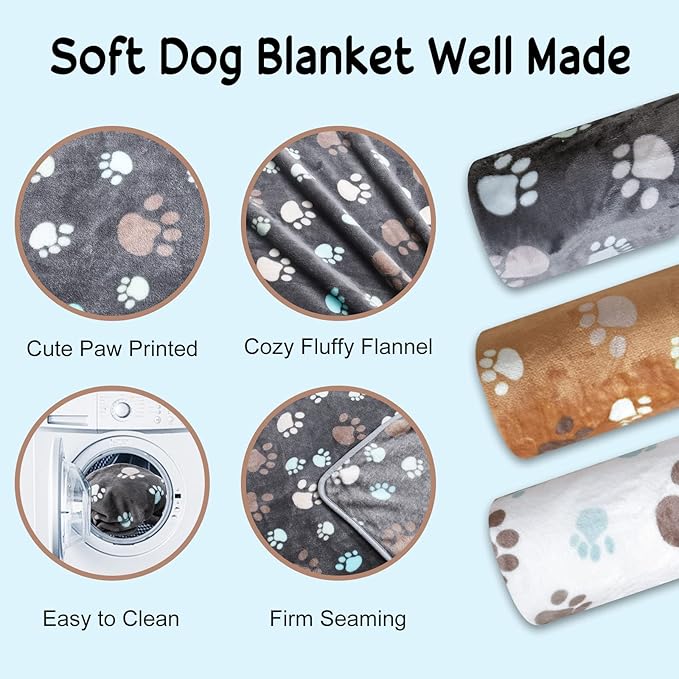 Blankets for Dogs Small 3 Pack 23" x 16",Cute Paw