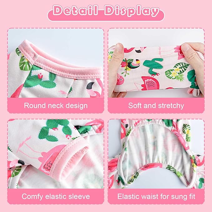 Dog Pajamas Pjs Spring Summer Dog Clothes for Small Dogs Girl Boy Soft Stretchy Puppy Clothes Onesie Cat Pet Jammies Outfit (Flamingo