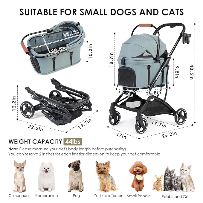 T3 Pet Stroller 3 in 1 Dog Cat Stroller for Small Medium Dogs Cats