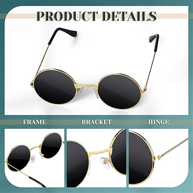 Dog Sunglasses Retro Pet Glasses Doll Glasses Classic Round Dog Glasses Metal Cat Puppy Eye Wear Hippie Costumes for Cats and Dogs