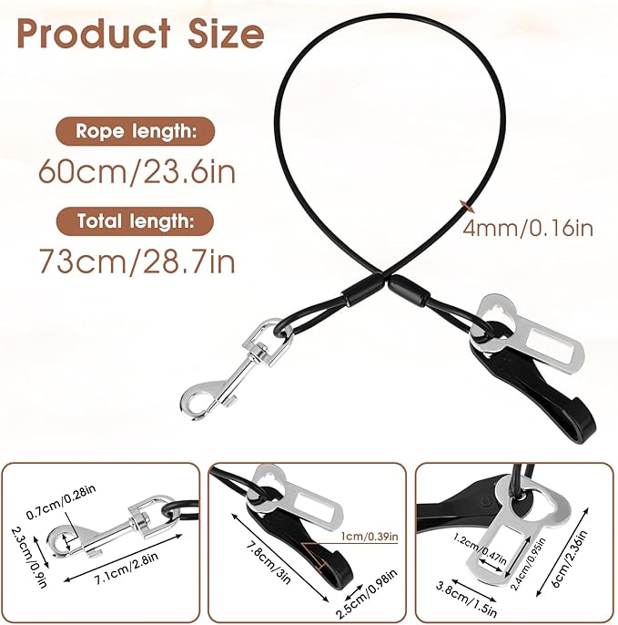 Car Harness for Dogs Safety Seat Belt Heavy Duty Service Dog Leash 24 in Chew Proof Dog Leash Steel Service Dog Car Harness 3-in-1 Dog Seat belt Harness with Hook for Dogs Travel Accessories