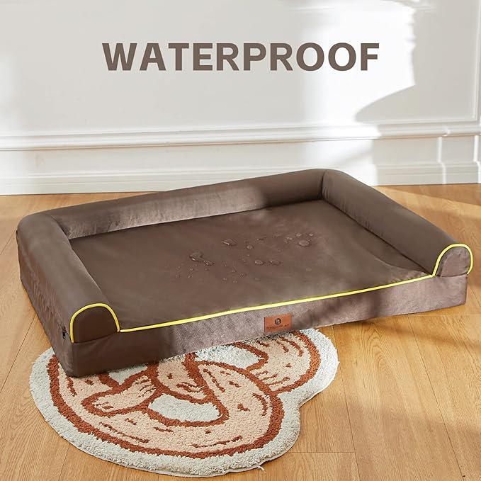 Hygge Hush 100% Waterproof Dog Bed 42"x30", Brown)