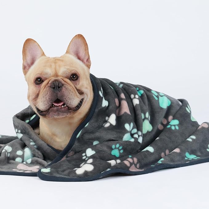 Luciphia 1 Pack 3 Blankets Fluffy Premium Fleece Pet Blanket Flannel Paw Printed Throw for Dog Cat(Medium 30x20''