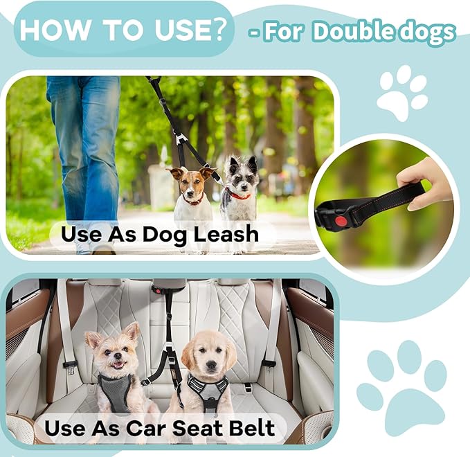 3-in-1 Multi-functional Dog seat belt 1 or 2 Dogs