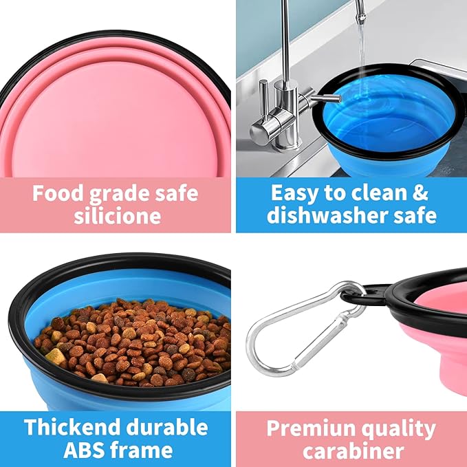 COOYOO Collapsible Dog Bowl 2 Pack 2 Carabiners