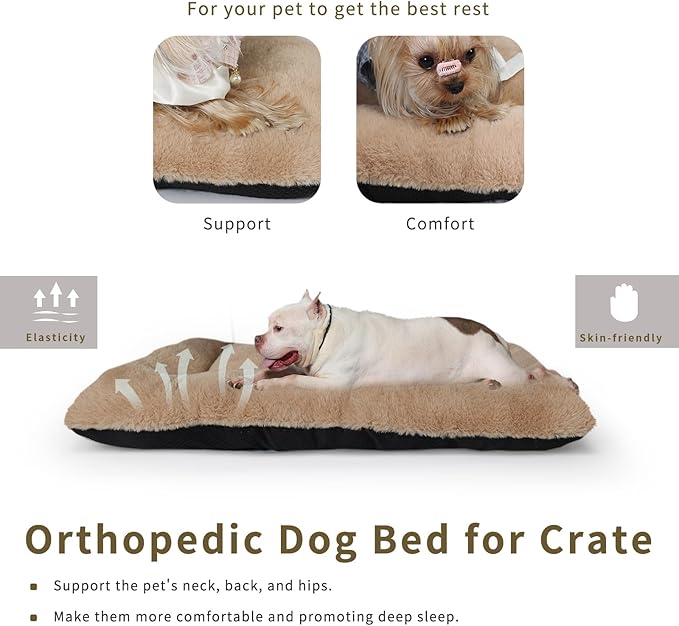 Plush Dog Beds for Large Dogs for 42 Inch Dog Crate Bed 42x28,Khaki Dog
