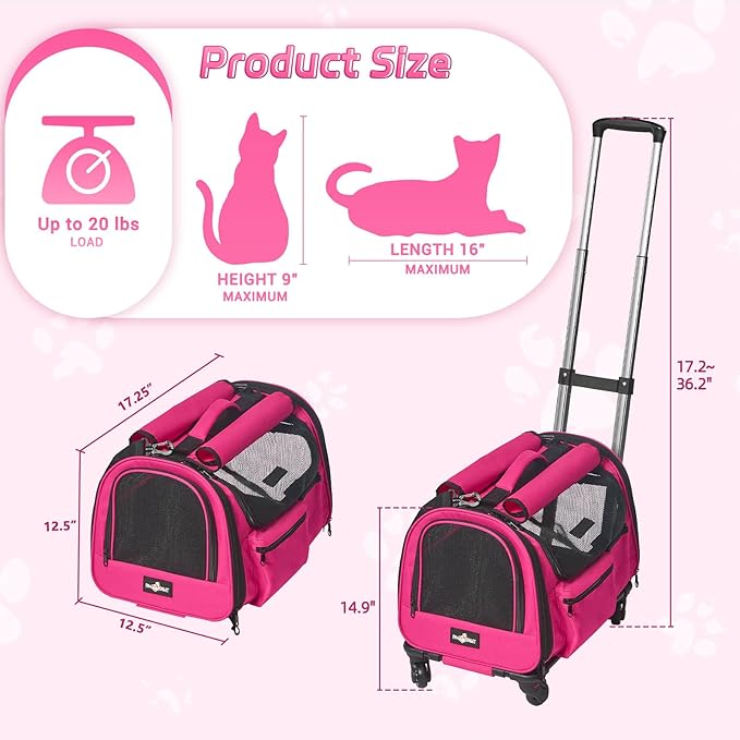 Cat Carrier with Wheels 20 lbs,