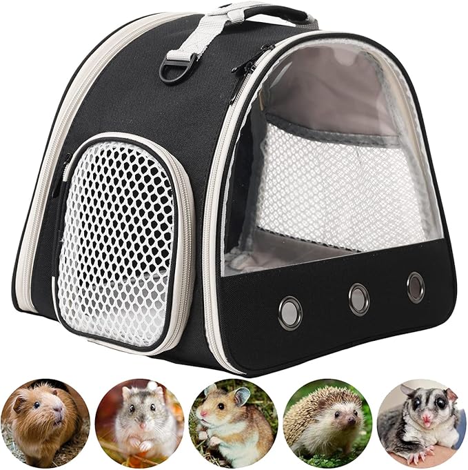 Leopard Gecko Portable Carrier with Leather Harness and Leash Set,Small Animal Travel Cage with Transparent Window,Lizard Carrier for Hamster Rabbit Gerbil Hedgehog Sugar Glider