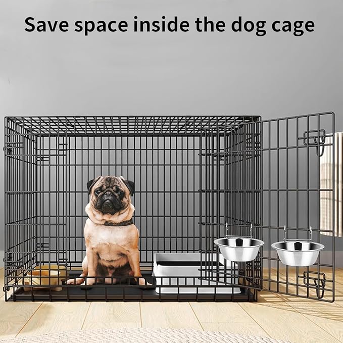 2PCS Hanging Dog Bowls for Kennel Outside or Inside 7.5oz Stainless