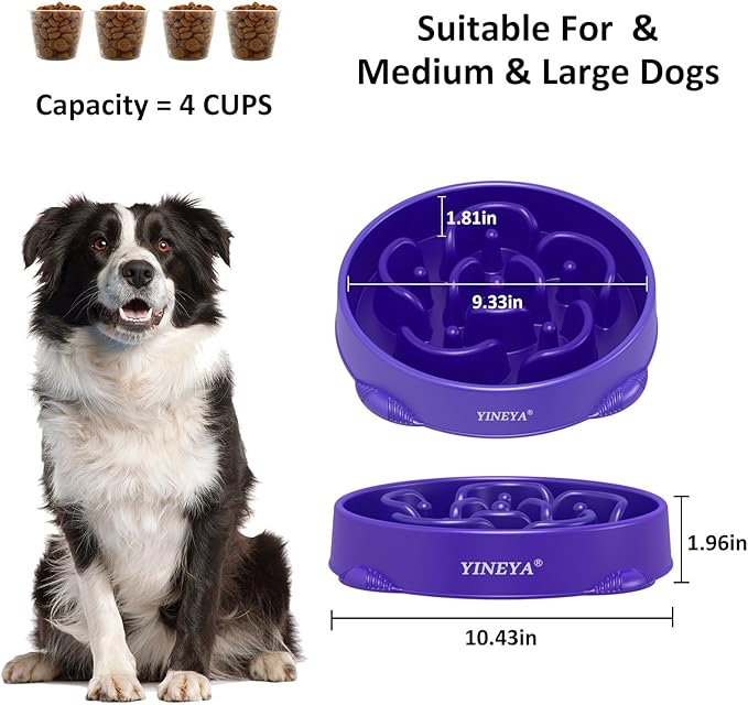 4 Cups Slow Feeder Dog Bowls Large Breed 2Pcs Black&Purple