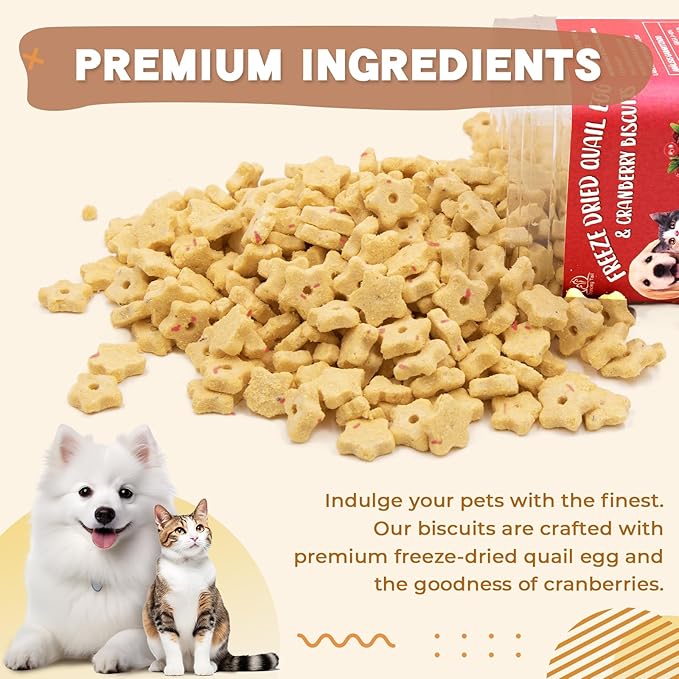 Freeze Dried Quail Egg Yolk & Cranberry Cube Cat & Dog Treats Biscuits 2.5 Ounce